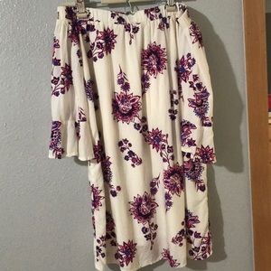 Off the shoulder floral dress.